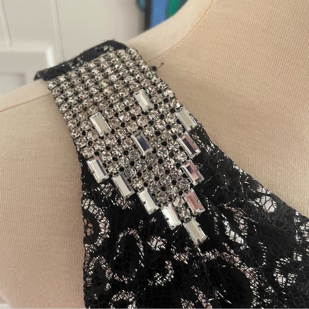 Holiday Party Dress Metallic Lace Gown Formal Black Silver Calvin Klein - Picture 2 of 12
